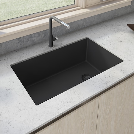 Ruvati 31"x19" Undermount Granite Composite Sgl Bowl Kitchen Sink, Blk RVG2033BK